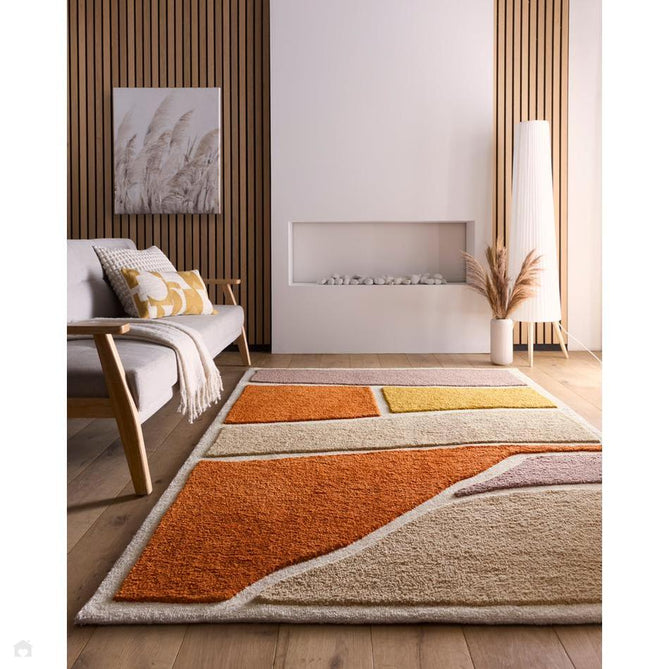 Strata Modern Plain Abstract Blocks Soft-Touch Hand-Tufted Carved Textured Hi-Lo Wool/Polyester Blend Terracotta/Ochre/Taupe/Beige/Ivory/Mauve Taupe Rug-Origins-Rug Love - The Most Loved Rug Store