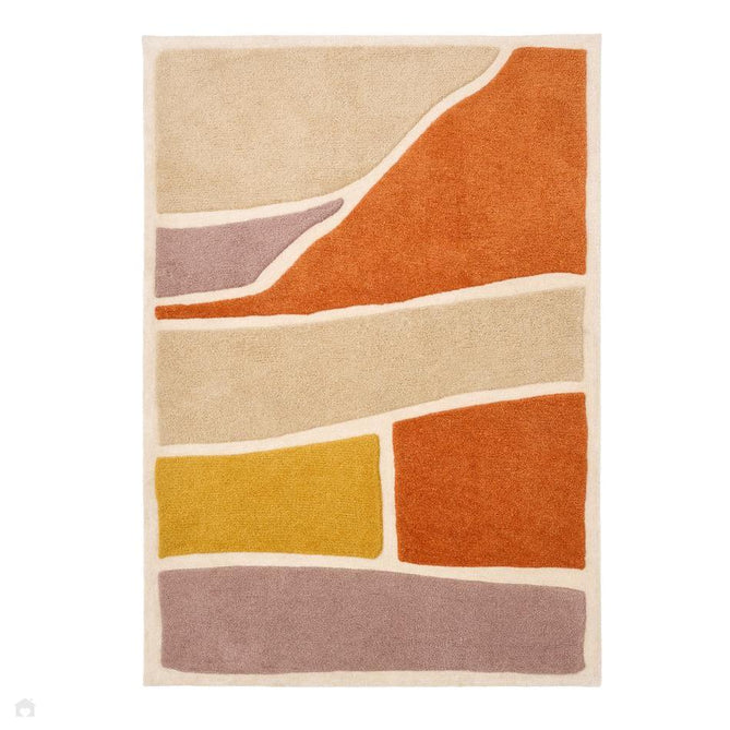 Strata Modern Plain Abstract Blocks Soft-Touch Hand-Tufted Carved Textured Hi-Lo Wool/Polyester Blend Terracotta/Ochre/Taupe/Beige/Ivory/Mauve Taupe Rug-Origins-Rug Love - The Most Loved Rug Store