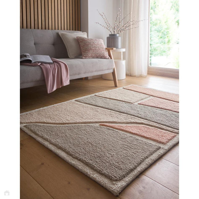 Strata Modern Plain Abstract Blocks Soft-Touch Hand-Tufted Carved Textured Hi-Lo Wool/Polyester Blend Warm Grey/Beige/Blush/Peachy Nude/Ivory Rug-Origins-Rug Love - The Most Loved Rug Store
