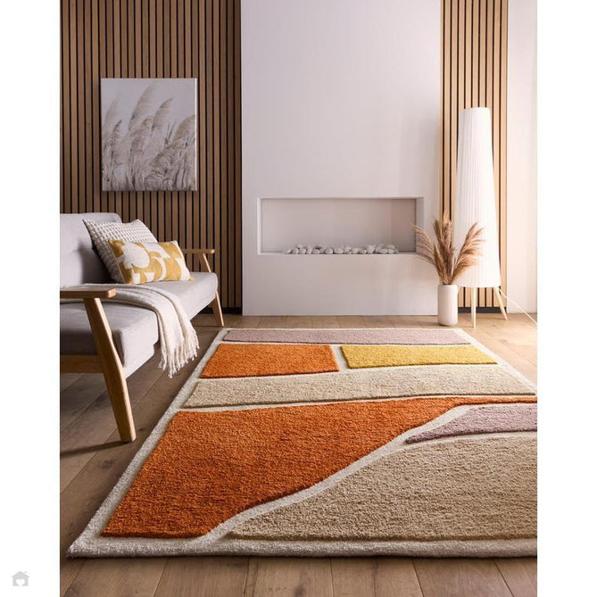 Strata Modern Plain Abstract Blocks Soft-Touch Hand-Tufted Carved Textured Hi-Lo Wool/Polyester Blend Terracotta/Ochre/Taupe/Beige/Ivory/Mauve Taupe Rug 160 x 230 cm