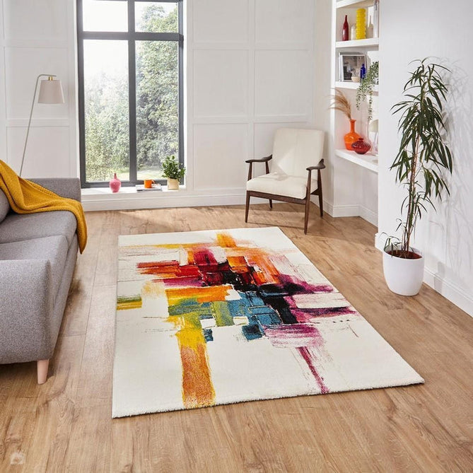 Sunrise 20752 Modern Abstract Brush Strokes Carved Textured Soft Durable Easy-Care Polypropylene Short-Pile Multicolour Rug-Think Rugs-Rug Love - The Most Loved Rug Store