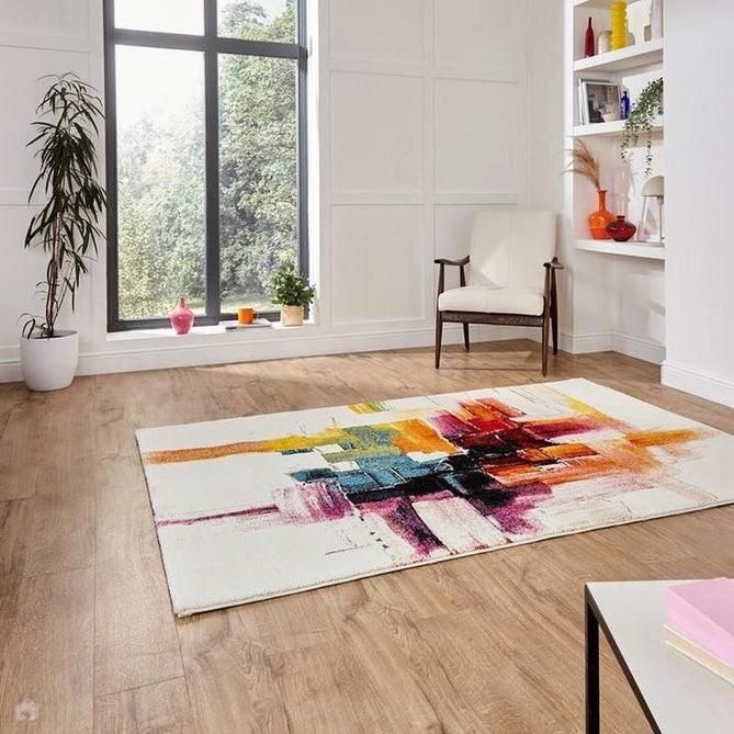 Sunrise 20752 Modern Abstract Brush Strokes Carved Textured Soft Durable Easy-Care Polypropylene Short-Pile Multicolour Rug-Think Rugs-Rug Love - The Most Loved Rug Store