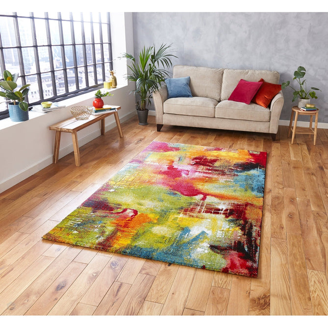 Sunrise 20754 Modern Abstract Dawns Embrace Carved Textured Soft Durable Easy-Care Polypropylene Short-Pile Multicolour/Green/Red/Yellow/Orange/Blue Rug-Think Rugs-Rug Love - The Most Loved Rug Store