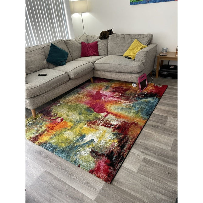 Sunrise 20754 Modern Abstract Dawns Embrace Carved Textured Soft Durable Easy-Care Polypropylene Short-Pile Multicolour/Green/Red/Yellow/Orange/Blue Rug-Think Rugs-Rug Love - The Most Loved Rug Store