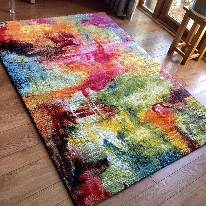 Sunrise 20754 Modern Abstract Dawns Embrace Carved Textured Soft Durable Easy-Care Polypropylene Short-Pile Multicolour/Green/Red/Yellow/Orange/Blue Rug-Think Rugs-Rug Love - The Most Loved Rug Store