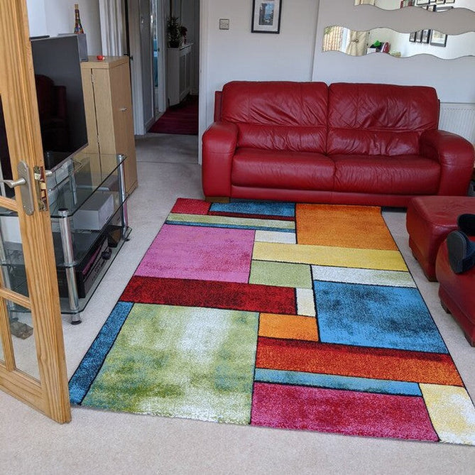 Sunrise 21821 Modern Geometric Abstract Carved Textured Soft Durable Easy-Care Polypropylene Short-Pile Multicolour Rug-Think Rugs-Rug Love - The Most Loved Rug Store