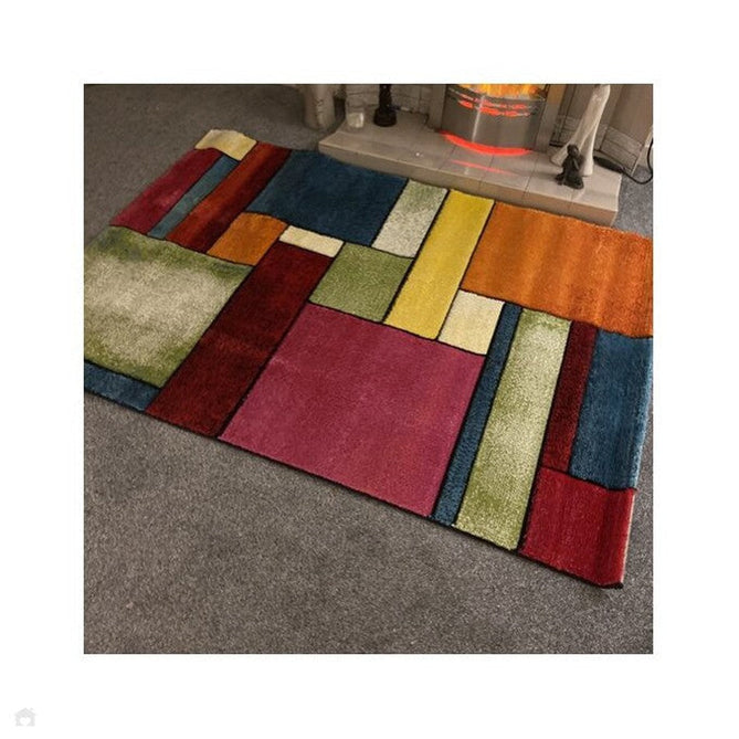 Sunrise 21821 Modern Geometric Abstract Carved Textured Soft Durable Easy-Care Polypropylene Short-Pile Multicolour Rug-Think Rugs-Rug Love - The Most Loved Rug Store