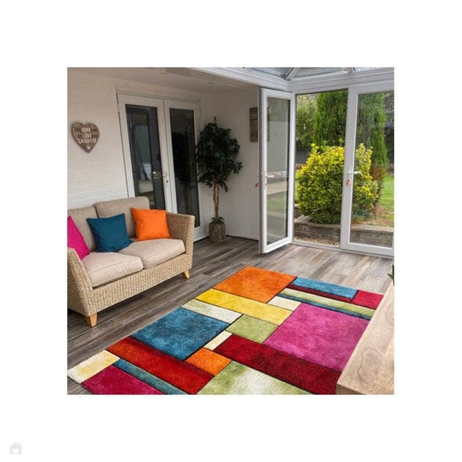 Sunrise 21821 Modern Geometric Abstract Carved Textured Soft Durable Easy-Care Polypropylene Short-Pile Multicolour Rug-Think Rugs-Rug Love - The Most Loved Rug Store