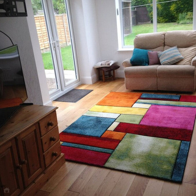 Sunrise 21821 Modern Geometric Abstract Carved Textured Soft Durable Easy-Care Polypropylene Short-Pile Multicolour Rug-Think Rugs-Rug Love - The Most Loved Rug Store