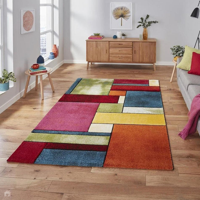 Sunrise 21821 Modern Geometric Abstract Carved Textured Soft Durable Easy-Care Polypropylene Short-Pile Multicolour Rug-Think Rugs-Rug Love - The Most Loved Rug Store