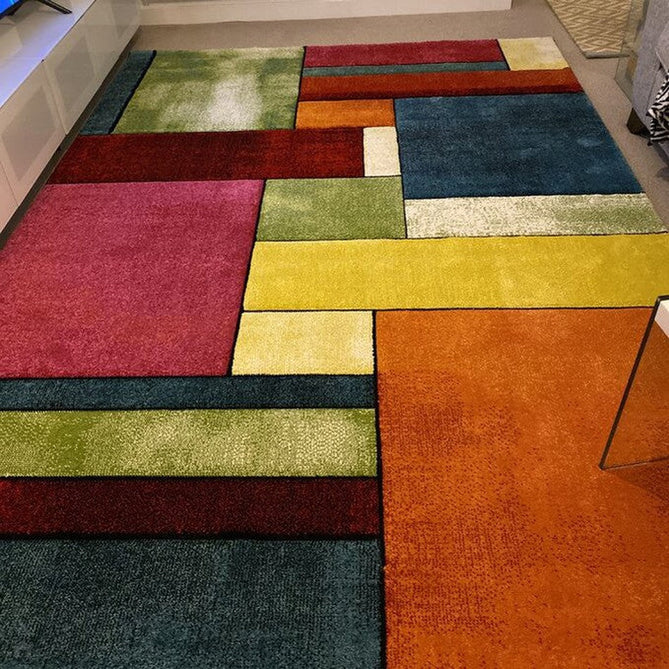 Sunrise 21821 Modern Geometric Abstract Carved Textured Soft Durable Easy-Care Polypropylene Short-Pile Multicolour Rug-Think Rugs-Rug Love - The Most Loved Rug Store