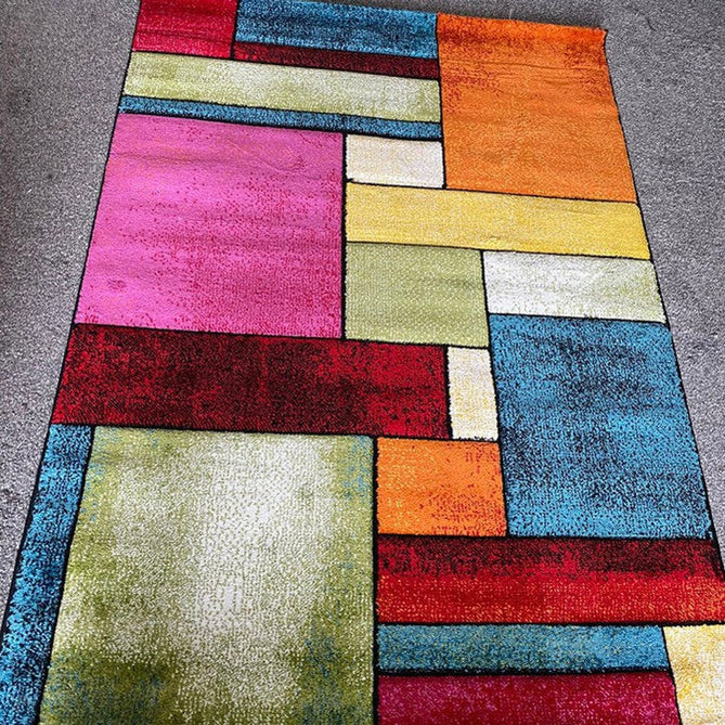 Sunrise 21821 Modern Geometric Abstract Carved Textured Soft Durable Easy-Care Polypropylene Short-Pile Multicolour Rug-Think Rugs-Rug Love - The Most Loved Rug Store