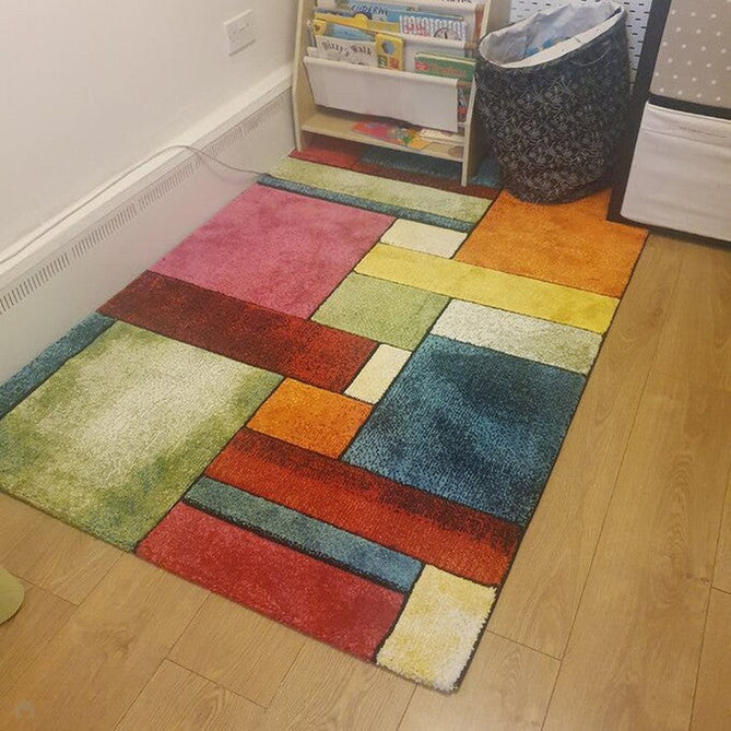 Sunrise 21821 Modern Geometric Abstract Carved Textured Soft Durable Easy-Care Polypropylene Short-Pile Multicolour Rug-Think Rugs-Rug Love - The Most Loved Rug Store