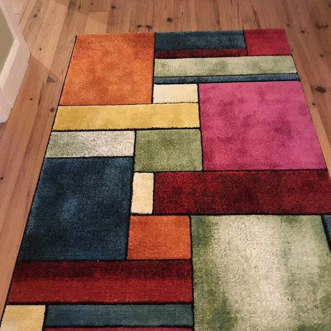 Sunrise 21821 Modern Geometric Abstract Carved Textured Soft Durable Easy-Care Polypropylene Short-Pile Multicolour Rug-Think Rugs-Rug Love - The Most Loved Rug Store