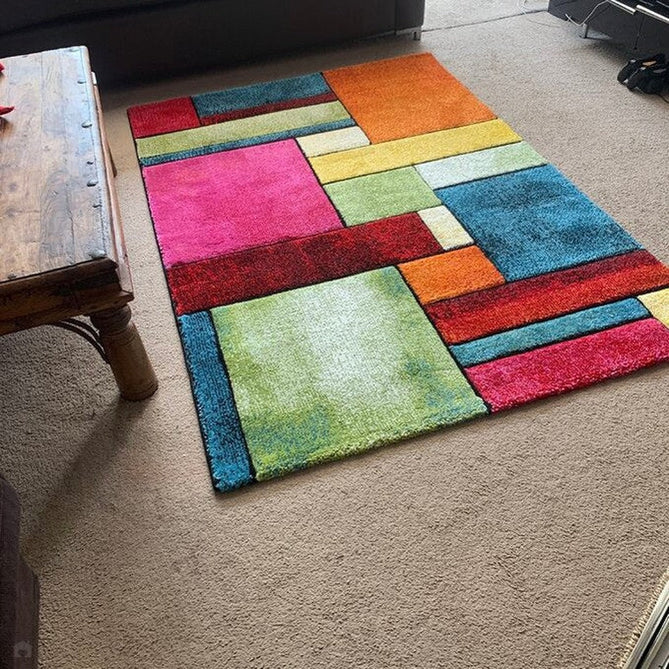 Sunrise 21821 Modern Geometric Abstract Carved Textured Soft Durable Easy-Care Polypropylene Short-Pile Multicolour Rug-Think Rugs-Rug Love - The Most Loved Rug Store
