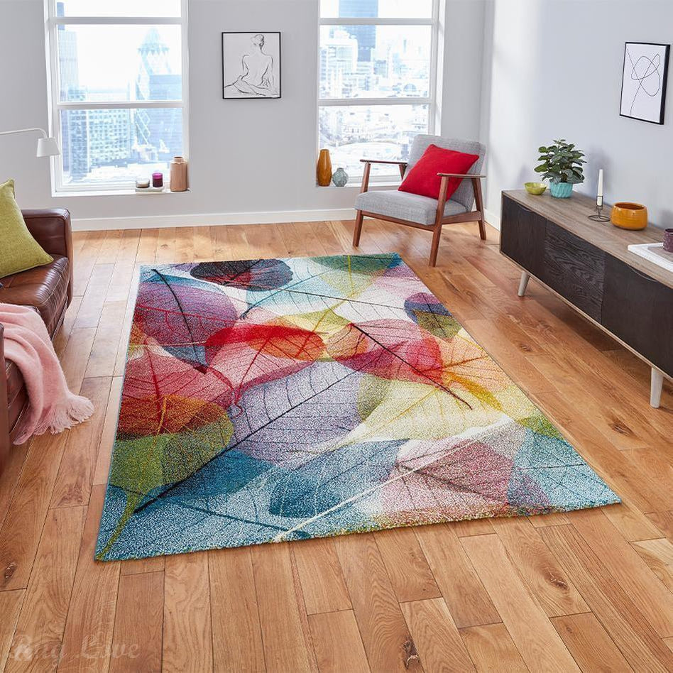 Modern Multicolour Rug On Sale Sunrise 22368 Modern Abstract Floral Verdant Carved Textured ...