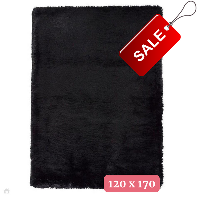 Super Teddy Super Soft Plush Hi Pile Silky Faux Fur Shaggy Black Rug 120 x 170 cm-Shop Returns-Rug Love - The Most Loved Rug Store