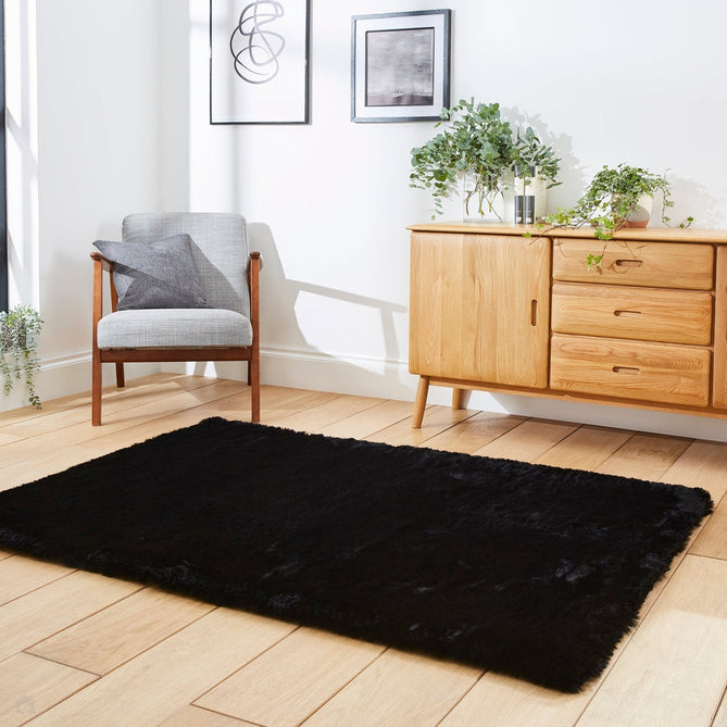 Super Teddy Super Soft Plush Hi Pile Silky Faux Fur Shaggy Black Rug-Think Rugs-Rug Love - The Most Loved Rug Store