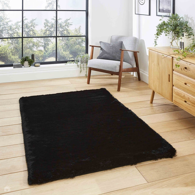 Super Teddy Super Soft Plush Hi Pile Silky Faux Fur Shaggy Black Rug-Think Rugs-Rug Love - The Most Loved Rug Store