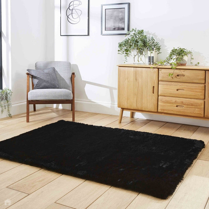Super Teddy Super Soft Plush Hi Pile Silky Faux Fur Shaggy Black Rug-Think Rugs-Rug Love - The Most Loved Rug Store