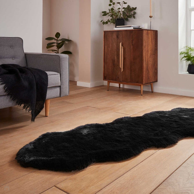Super Teddy Super Soft Plush Hi Pile Silky Faux Fur Shaggy Sheepskin Black Double/Runner-Think Rugs-Rug Love - The Most Loved Rug Store
