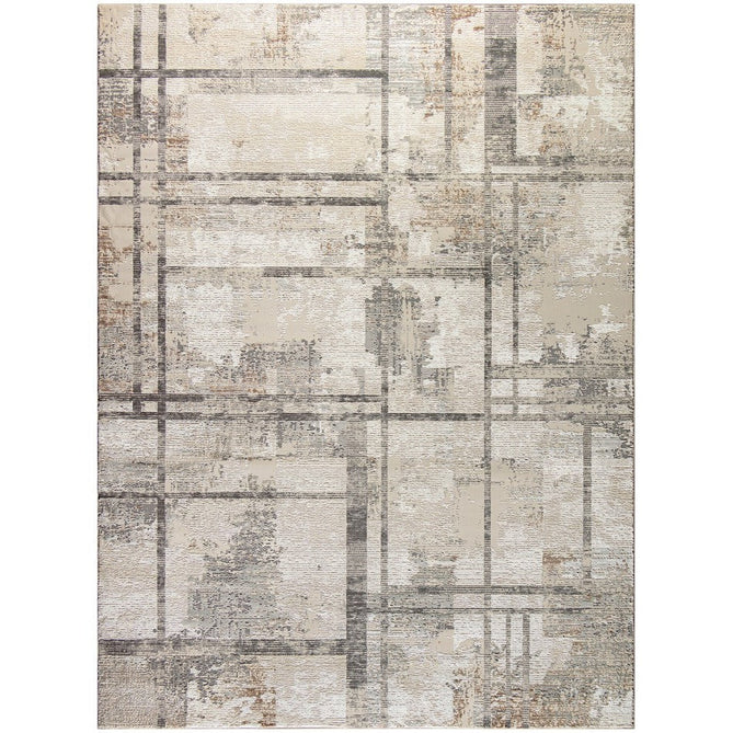 Sustainable Trends SUT02 Modern Abstract Grid Hi Low Textured Soft Recycled Polyester Low Profile Durable Short Pile Beige/Ivory/Charcoal Grey Rug-Nourison-Rug Love - The Most Loved Rug Store