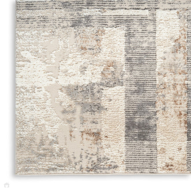 Sustainable Trends SUT02 Modern Abstract Grid Hi Low Textured Soft Recycled Polyester Low Profile Durable Short Pile Beige/Ivory/Charcoal Grey Rug-Nourison-Rug Love - The Most Loved Rug Store
