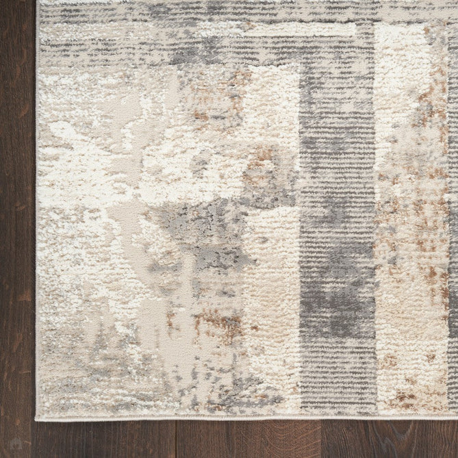 Sustainable Trends SUT02 Modern Abstract Grid Hi Low Textured Soft Recycled Polyester Low Profile Durable Short Pile Beige/Ivory/Charcoal Grey Rug-Nourison-Rug Love - The Most Loved Rug Store