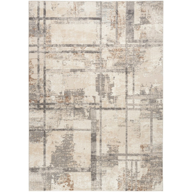 Sustainable Trends SUT02 Modern Abstract Grid Hi Low Textured Soft Recycled Polyester Low Profile Durable Short Pile Beige/Ivory/Charcoal Grey Rug-Nourison-Rug Love - The Most Loved Rug Store
