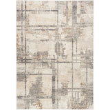 Sustainable Trends SUT02 Modern Abstract Grid Hi Low Textured Soft Recycled Polyester Low Profile Durable Short Pile Beige/Ivory/Charcoal Grey Rug
