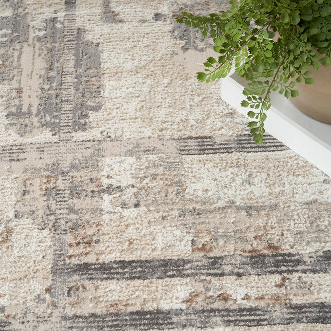 Sustainable Trends SUT02 Modern Abstract Grid Hi Low Textured Soft Recycled Polyester Low Profile Durable Short Pile Beige/Ivory/Charcoal Grey Runner-Nourison-Rug Love - The Most Loved Rug Store