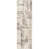 Sustainable Trends SUT02 Modern Abstract Grid Hi Low Textured Soft Recycled Polyester Low Profile Durable Short Pile Beige/Ivory/Charcoal Grey Runner