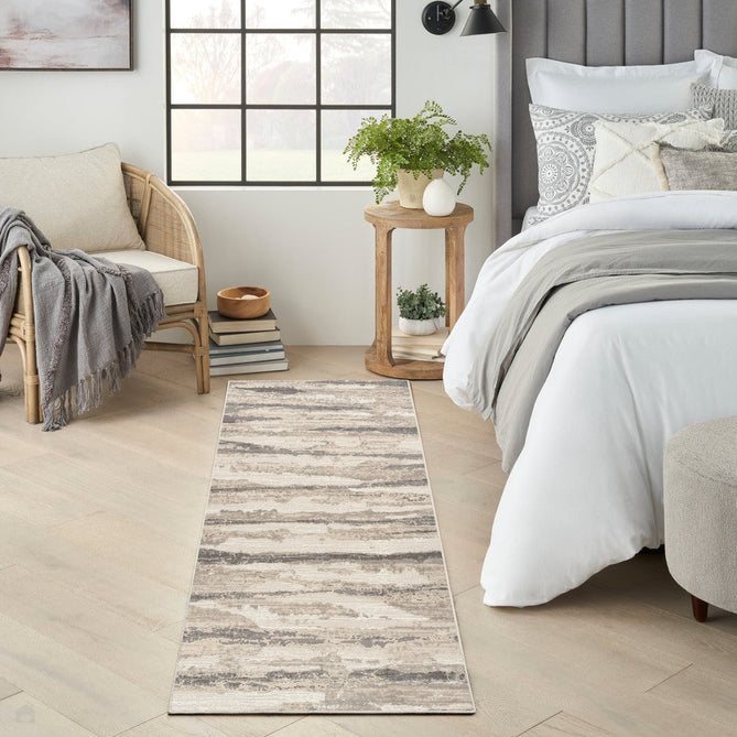 Sustainable Trends SUT03 Modern Abstract Horizontal Stripe Hi Low Textured Soft Recycled Polyester Low Profile Durable Short Pile Taupe Beige/Ivory/Grey/Charcoal Rug-Nourison-Rug Love - The Most Loved Rug Store