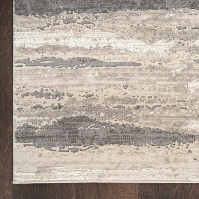 Sustainable Trends SUT03 Modern Abstract Horizontal Stripe Hi Low Textured Soft Recycled Polyester Low Profile Durable Short Pile Taupe Beige/Ivory/Grey/Charcoal Runner-Nourison-Rug Love - The Most Loved Rug Store