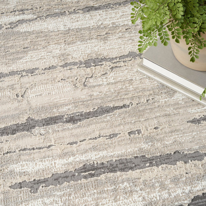 Sustainable Trends SUT03 Modern Abstract Horizontal Stripe Hi Low Textured Soft Recycled Polyester Low Profile Durable Short Pile Taupe Beige/Ivory/Grey/Charcoal Runner-Nourison-Rug Love - The Most Loved Rug Store