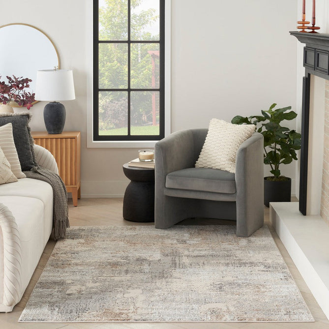 Sustainable Trends SUT04 Modern Abstract Distressed Hi Low Textured Soft Recycled Polyester Low Profile Durable Short Pile Beige/Grey/Cream/Rust Runner-Nourison-Rug Love - The Most Loved Rug Store