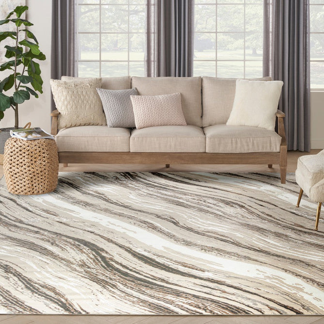 Sustainable Trends SUT05 Modern Abstract Marble Wave Hi Low Textured Soft Recycled Polyester Low Profile Durable Short Pile Beige/Grey/Cream/Taupe Rug-Nourison-Rug Love - The Most Loved Rug Store