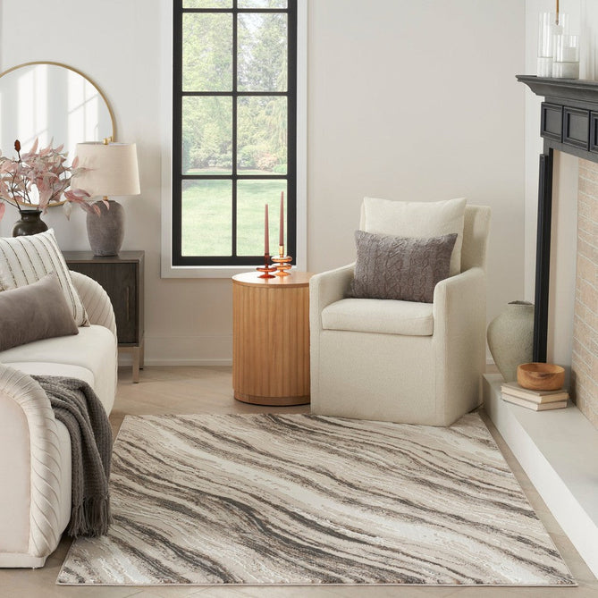 Sustainable Trends SUT05 Modern Abstract Marble Wave Hi Low Textured Soft Recycled Polyester Low Profile Durable Short Pile Beige/Grey/Cream/Taupe Rug-Nourison-Rug Love - The Most Loved Rug Store