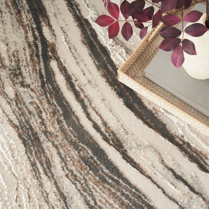 Sustainable Trends SUT05 Modern Abstract Marble Wave Hi Low Textured Soft Recycled Polyester Low Profile Durable Short Pile Beige/Grey/Cream/Taupe Runner-Nourison-Rug Love - The Most Loved Rug Store