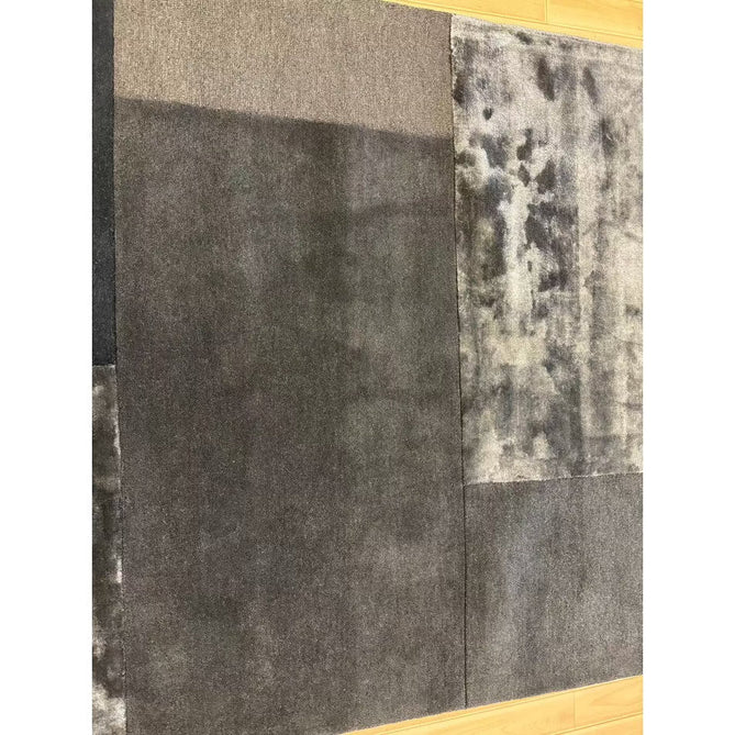Tate Modern Plain Geometric Tonal Texture Metallic Shimmer Hand-Carved High-Density Wool&Viscose Charcoal Grey Rug-Asiatic Carpets-Rug Love - The Most Loved Rug Store