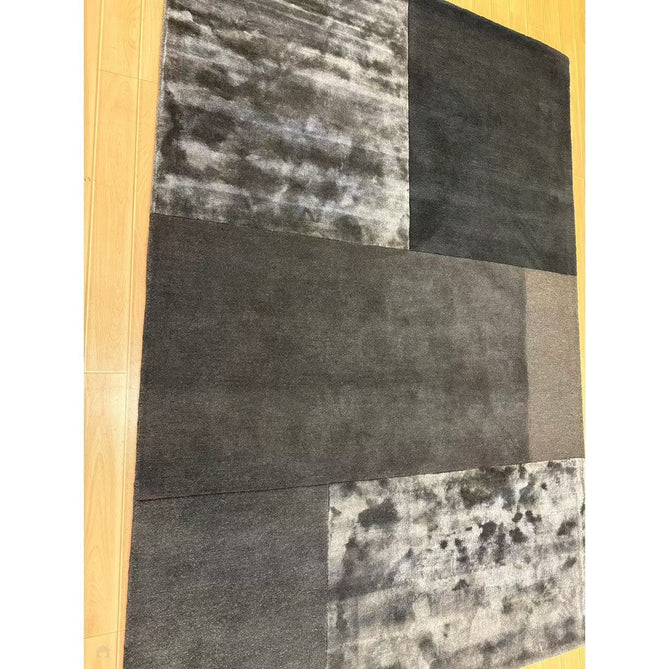 Tate Modern Plain Geometric Tonal Texture Metallic Shimmer Hand-Carved High-Density Wool&Viscose Charcoal Grey Rug-Asiatic Carpets-Rug Love - The Most Loved Rug Store