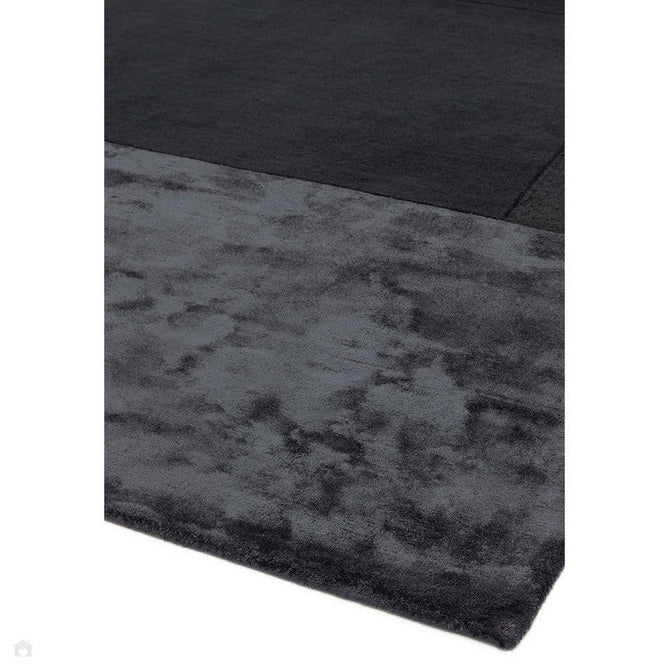 Tate Modern Plain Geometric Tonal Texture Metallic Shimmer Hand-Carved High-Density Wool&Viscose Charcoal Grey Rug-Asiatic Carpets-Rug Love - The Most Loved Rug Store