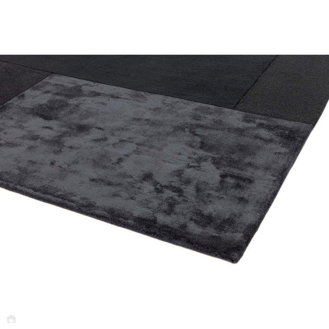 Tate Modern Plain Geometric Tonal Texture Metallic Shimmer Hand-Carved High-Density Wool&Viscose Charcoal Grey Rug-Asiatic Carpets-Rug Love - The Most Loved Rug Store