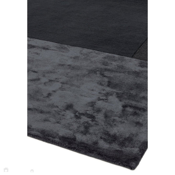 Tate Modern Plain Geometric Tonal Texture Metallic Shimmer Hand-Carved High-Density Wool&Viscose Charcoal Grey Rug-Asiatic Carpets-Rug Love - The Most Loved Rug Store