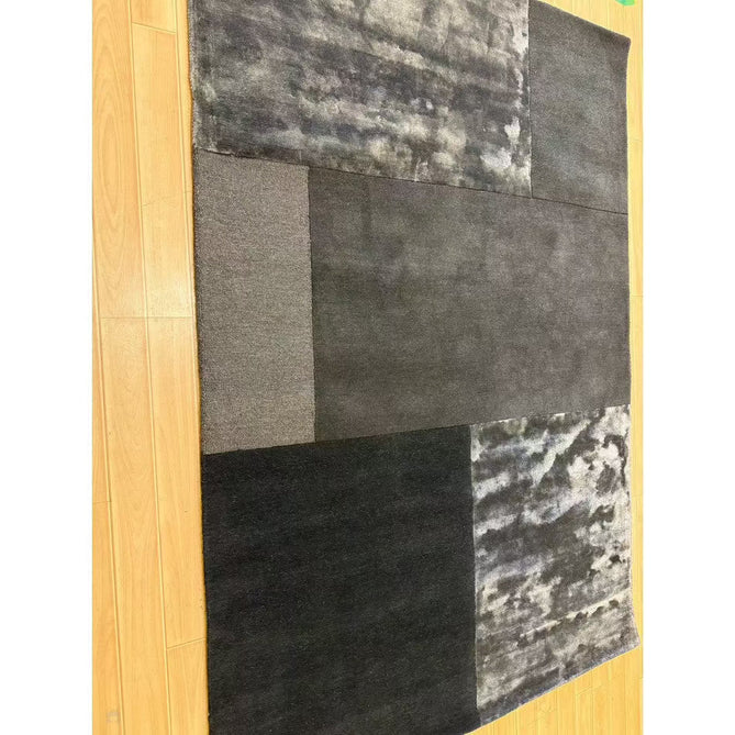 Tate Modern Plain Geometric Tonal Texture Metallic Shimmer Hand-Carved High-Density Wool&Viscose Charcoal Grey Rug-Asiatic Carpets-Rug Love - The Most Loved Rug Store