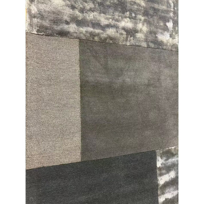 Tate Modern Plain Geometric Tonal Texture Metallic Shimmer Hand-Carved High-Density Wool&Viscose Charcoal Grey Rug-Asiatic Carpets-Rug Love - The Most Loved Rug Store