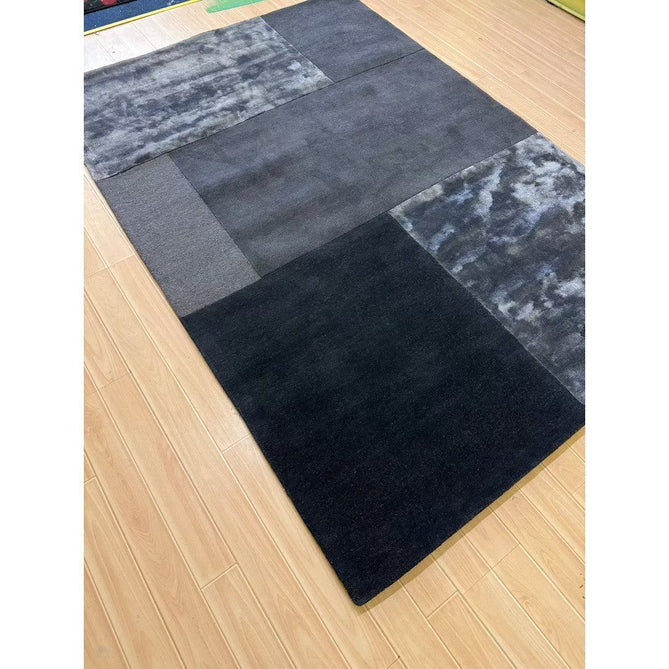 Tate Modern Plain Geometric Tonal Texture Metallic Shimmer Hand-Carved High-Density Wool&Viscose Charcoal Grey Rug-Asiatic Carpets-Rug Love - The Most Loved Rug Store