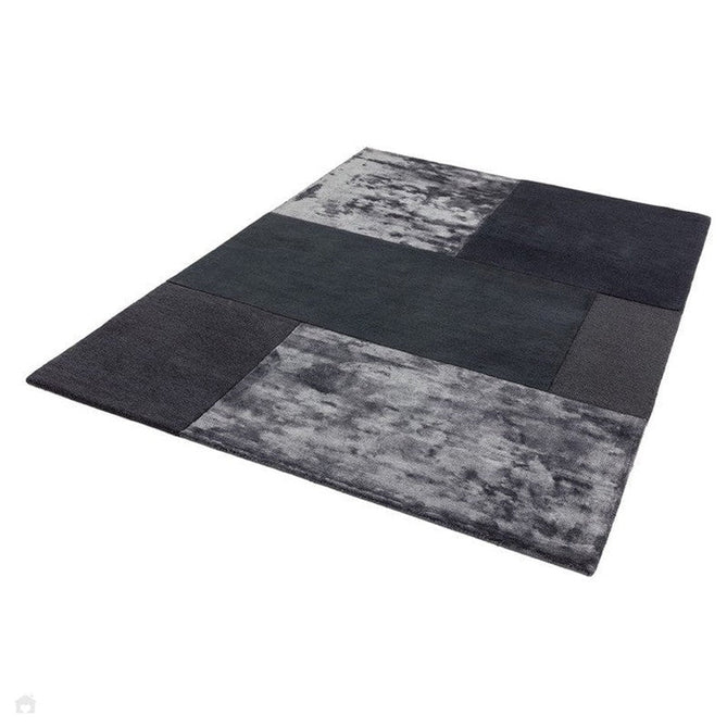 Tate Modern Plain Geometric Tonal Texture Metallic Shimmer Hand-Carved High-Density Wool&Viscose Charcoal Grey Rug-Asiatic Carpets-Rug Love - The Most Loved Rug Store