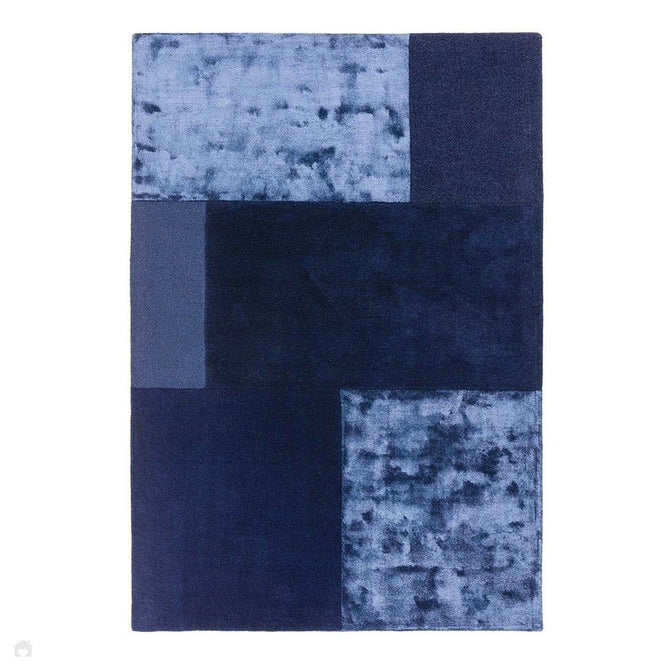 Tate Modern Plain Geometric Tonal Texture Metallic Shimmer Hand-Carved High-Density Wool&Viscose Navy Rug-Asiatic Carpets-Rug Love - The Most Loved Rug Store