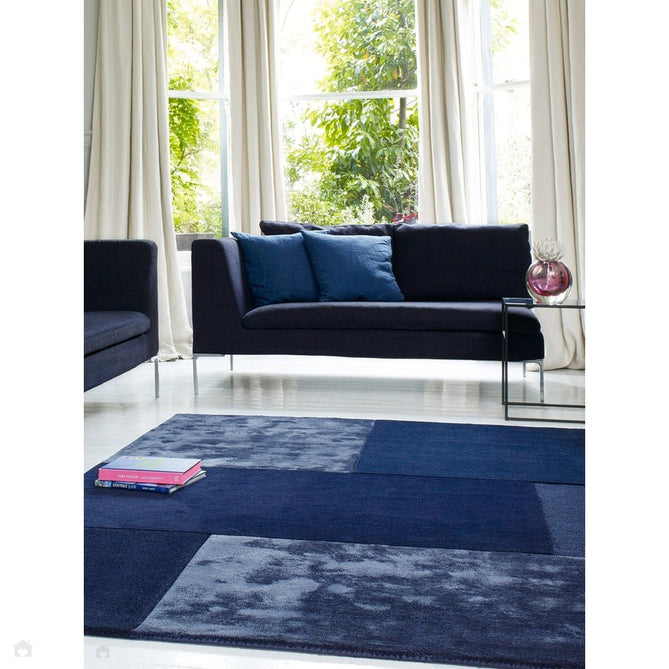 Tate Modern Plain Geometric Tonal Texture Metallic Shimmer Hand-Carved High-Density Wool&Viscose Navy Rug-Asiatic Carpets-Rug Love - The Most Loved Rug Store